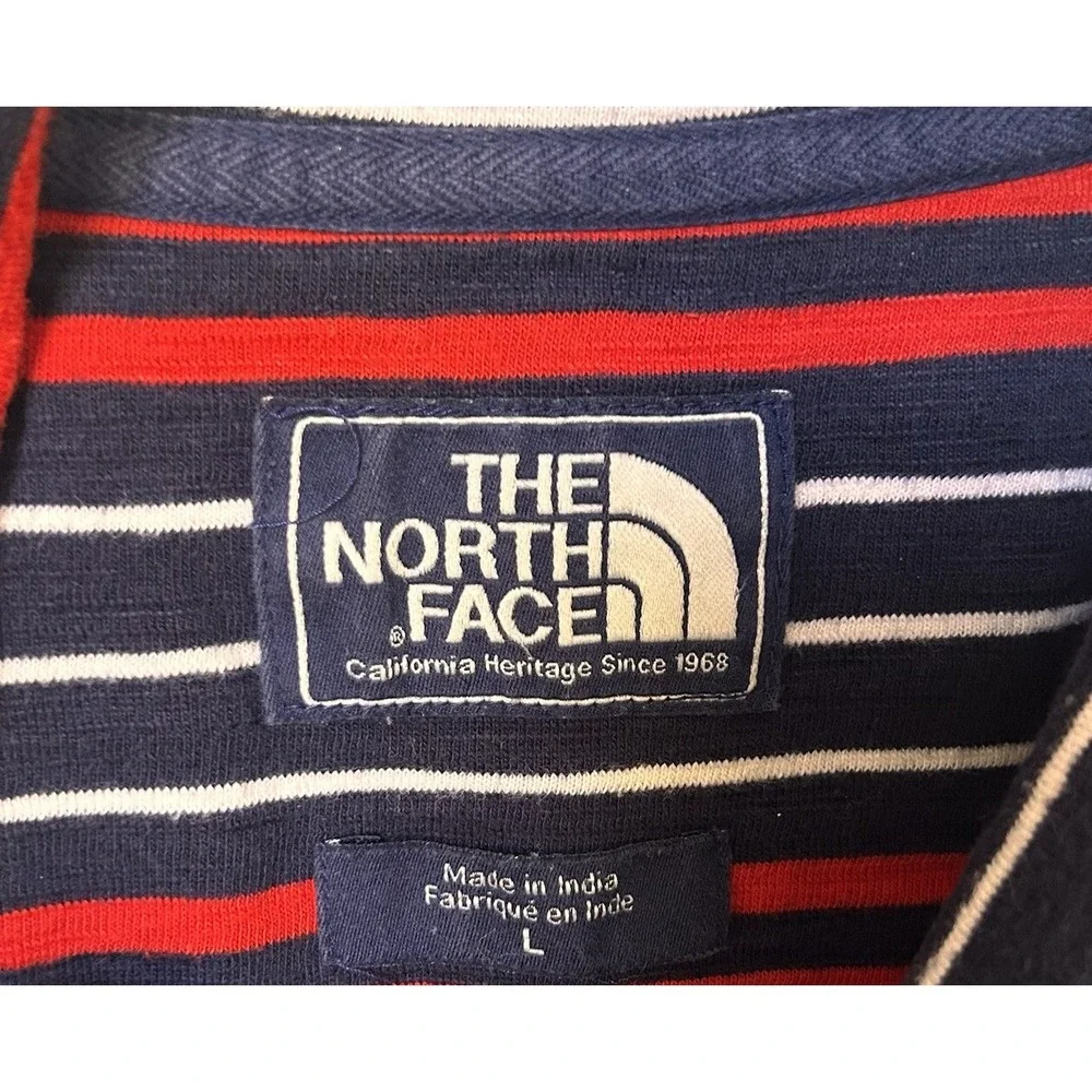 The NorthFace Striped Polo Shirt Mens Large L Short‎ Sleeves Red White Blue BxQ